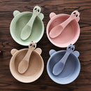 Plastic Anti-Scald Wheat Straw Baby Feeding Bowl Panda Design Bowl Spoon Set