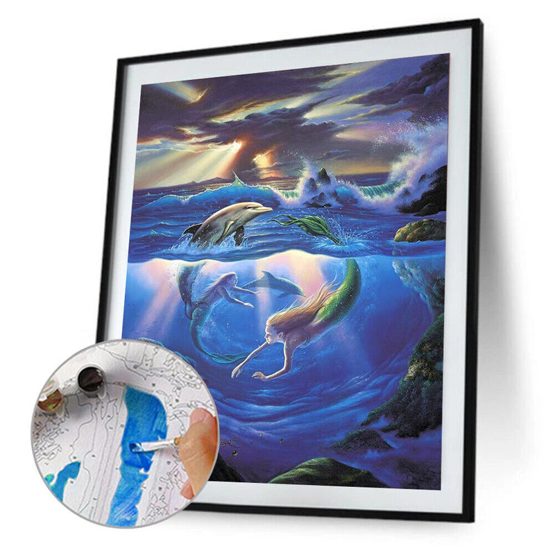 Mermaid Oil Paint By Numbers Hand Painted Frameless Painting Home Wall Ornament