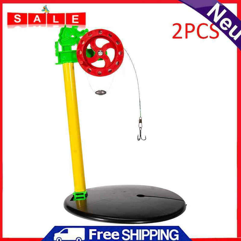 2pcs Portable Fishing Flag Winter Ice Fish Pole Wheel Fishing Tackle with Hook