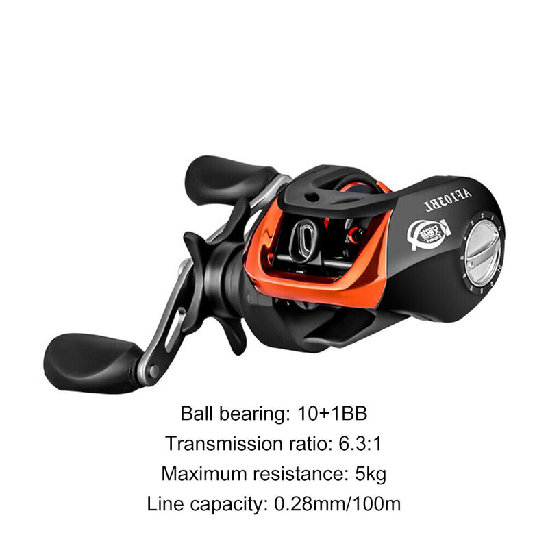 #A 6.3/1 Gear Ratio 10+1BB Low Profile Baitcasting Fishing Reel Raft Fishing Tac