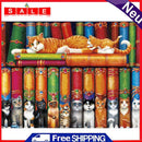 11CT Full Cross Stitch Cats on Bookshelf DIY Printed Wall Art Crafts Home Decor