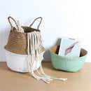 Decor Handmade Folding Belly Basket Seagrass Woven Flower Basket Plant Pot Bag