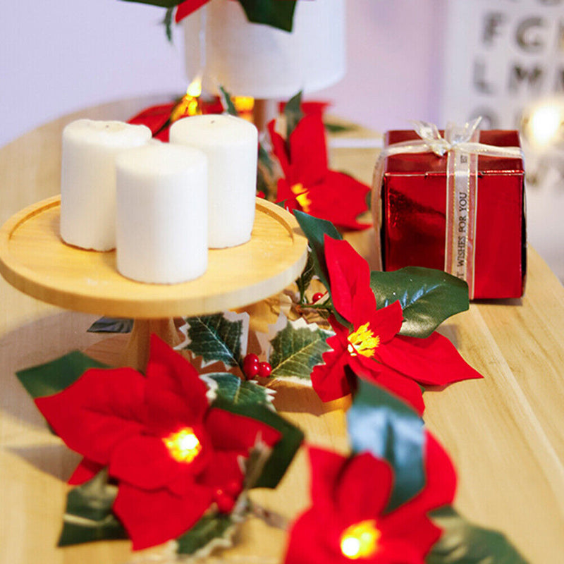 Household Lanterns LED Christmas Lights String Safflower Red Fruit Decor Lamp