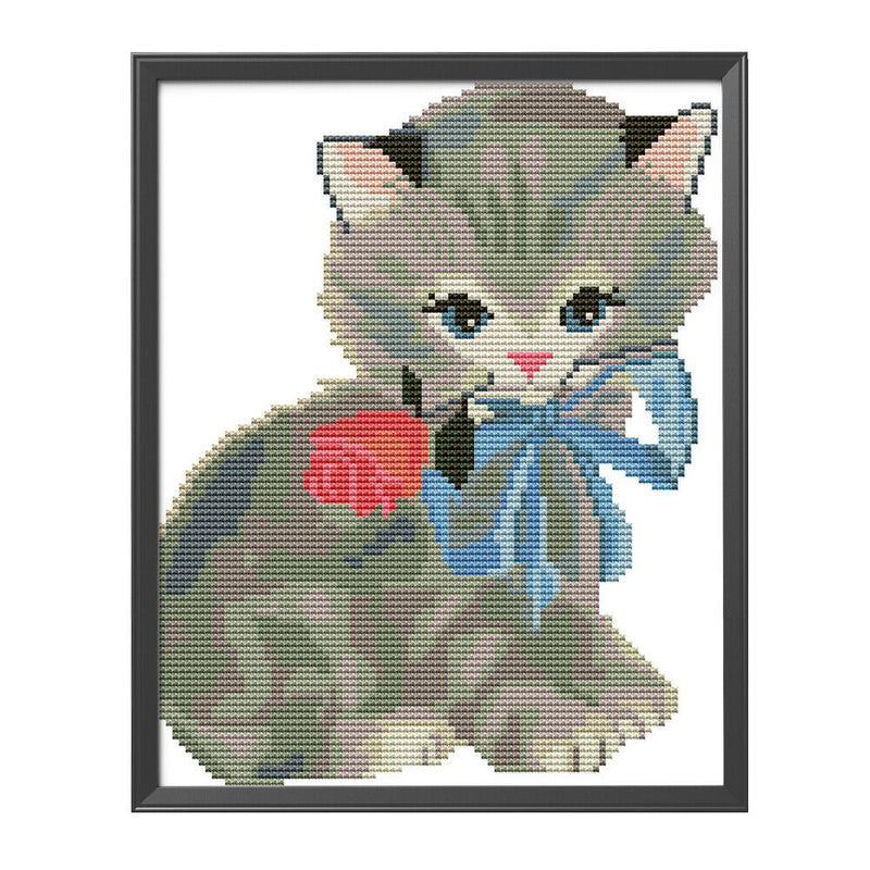 22x26cm Cat Rose 14CT Counted Embroidery Animals Canvas Needlework Sets DIY Gift