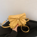 Retro Women PU Bowknot Shoulder Messenger Bag Casual Small Handbag (Yellow)