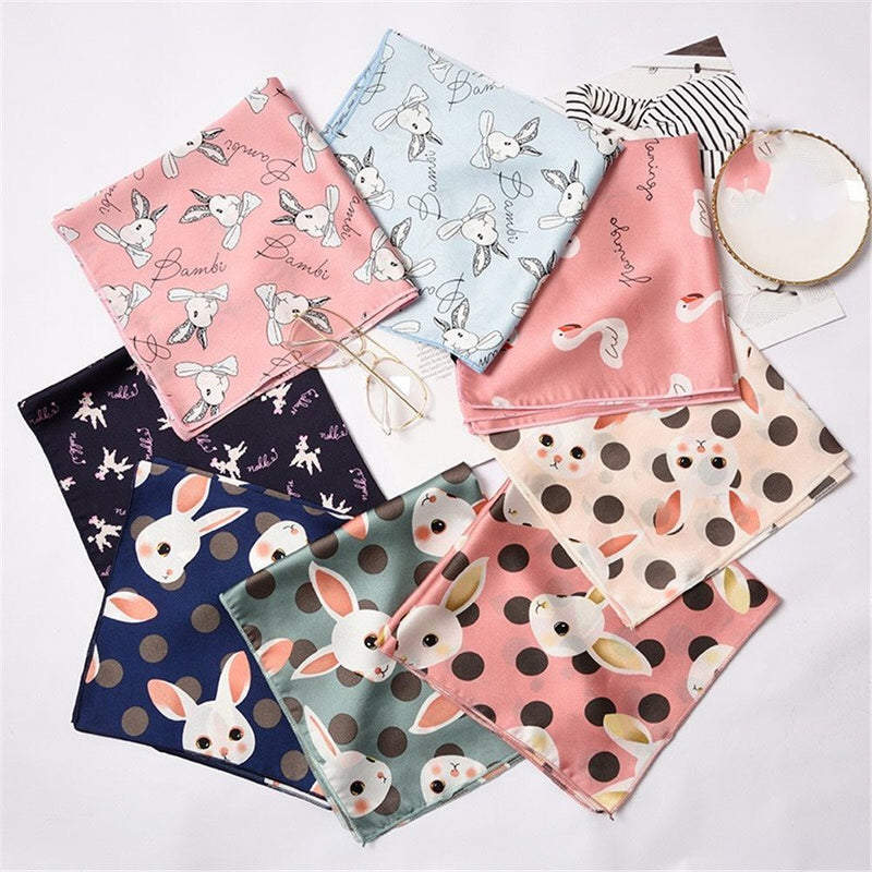 Women Gifts Elegant Square Scarf Hair Tie Band Silk Feel Satin Head Neck
