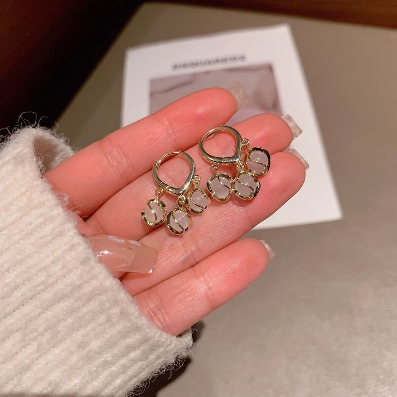 Wedding Opal Women Cat Eye Ear Stud Earrings Lily of The Valley Drop Earrings