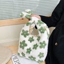 Female Fluffy Fashion Flower Pattern Handbag Winter Mobile Phone Top-Handle Bag