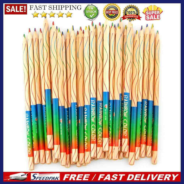 10pcs DIY Graffiti Pencil Painting Kit Rainbow Four-Color Lead Wooden Penci