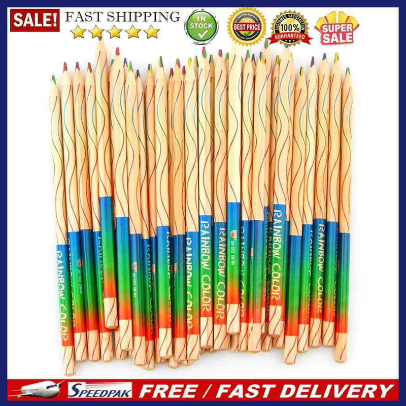 10pcs DIY Graffiti Pencil Painting Kit Rainbow Four-Color Lead Wooden Penci