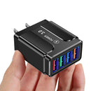 3.1A 4 USB Port Butterfly Illuminated Wall Charger Adapter (US Black)