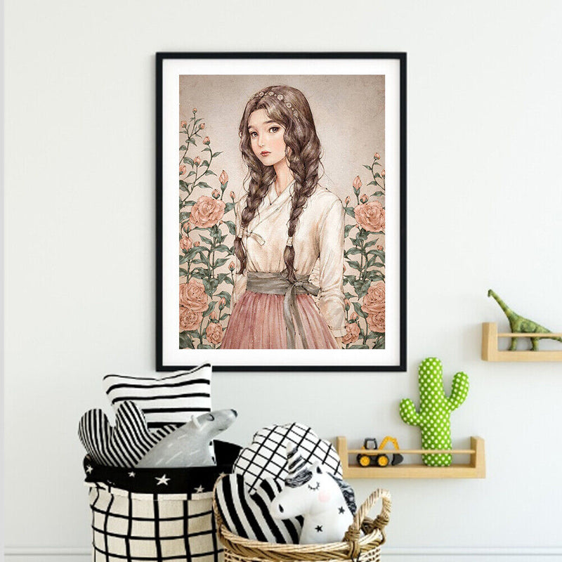 5D DIY Diamond Painting Full Round Drill Girl with flowers of