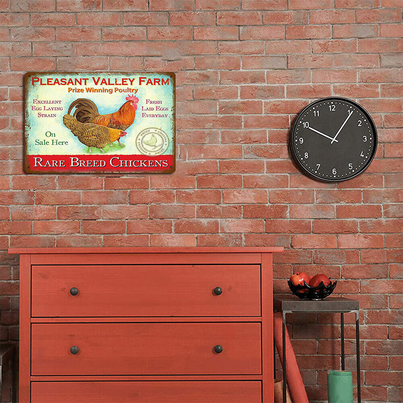 Home Weatherproof Retro Chic Chicken Sign Iron Painting Wall Drawing Templates