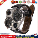 Men OULM Military Army Dual Time Zones Big Dial Leather Sports Watch Black Newly