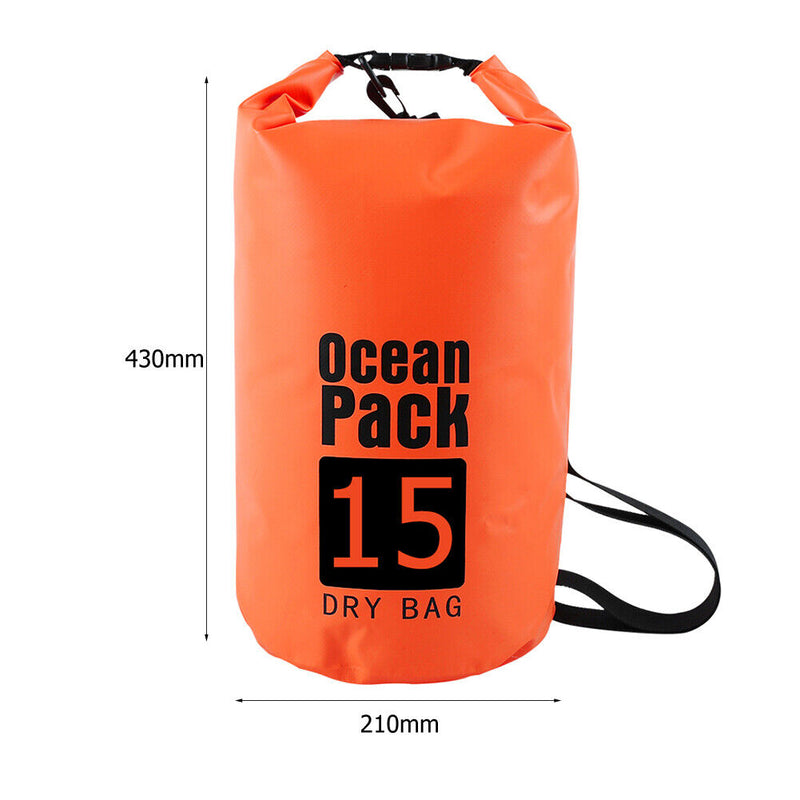 Waterproof Dry Bag Pack Sack Swimming Kayaking River Trekking (15L Orange) Newly