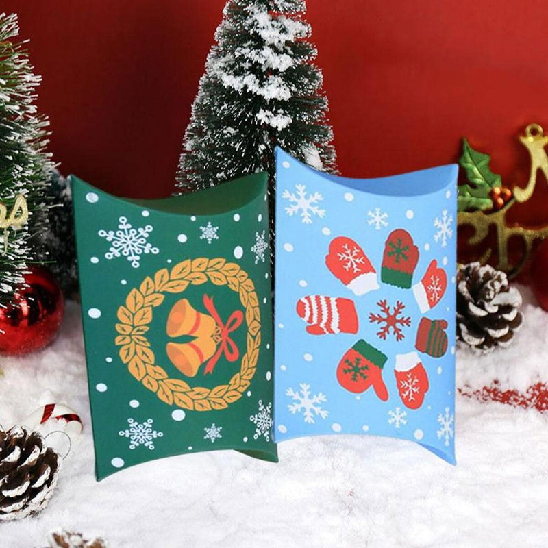 12pcs Christmas Pillow Shaped Paper Gift Boxes Santa Claus Deer Snowman Favour~