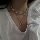 Hip Hop Jewelry Multilayer Necklace Double Layer Square Pendant Long Link Chain