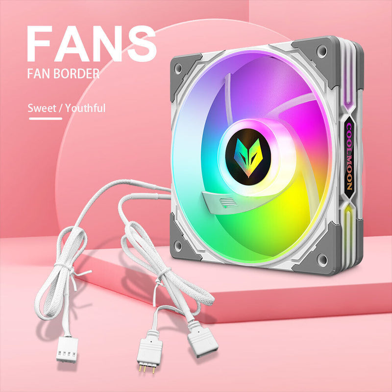 COOLMOON CPU Cooler 3 Pin ARGB FDB Bearing PWM PC Quiet Cooling Fan (White)