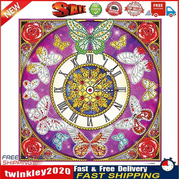 Diamond Painting Butterfly Clock Partial Special Drill Rhinestone Kit Newly