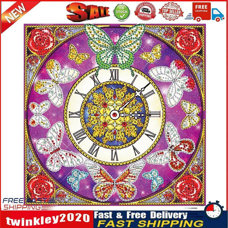 Diamond Painting Butterfly Clock Partial Special Drill Rhinestone Kit Newly