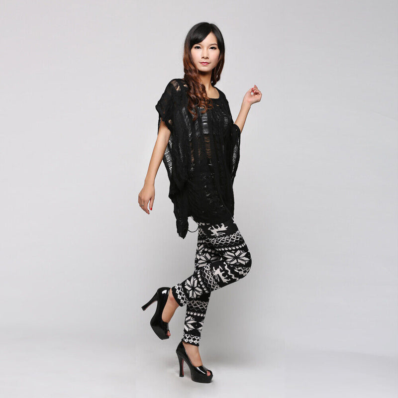 Charming Cotton Blend Snowflakes Fawn Leggings Long Ninth Pants Tights