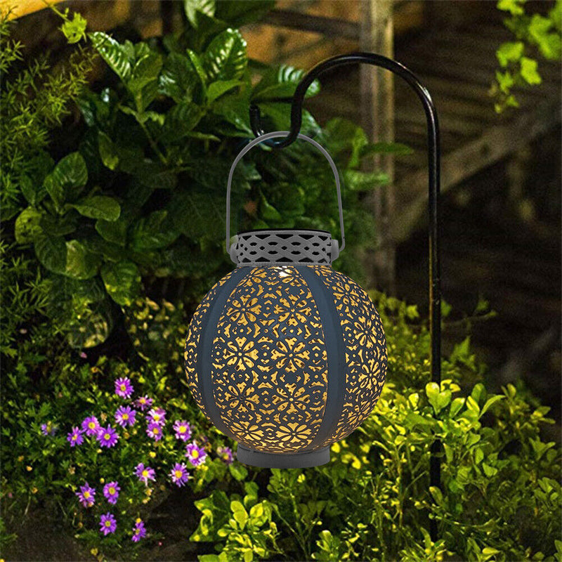 Creative Solar LED Iron Art Lantern Light Garden Yard Lighting Projector Lamp