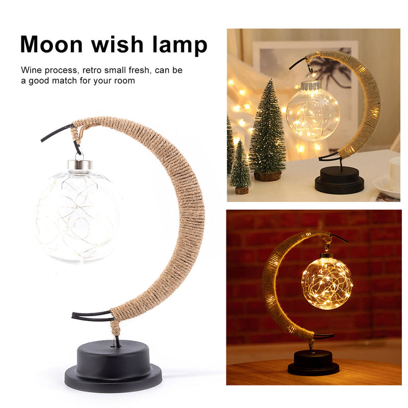 LED Table Lamp Hemp Rope Moon Desk Night Lamp for Bedroom (A Warm Light) Newly