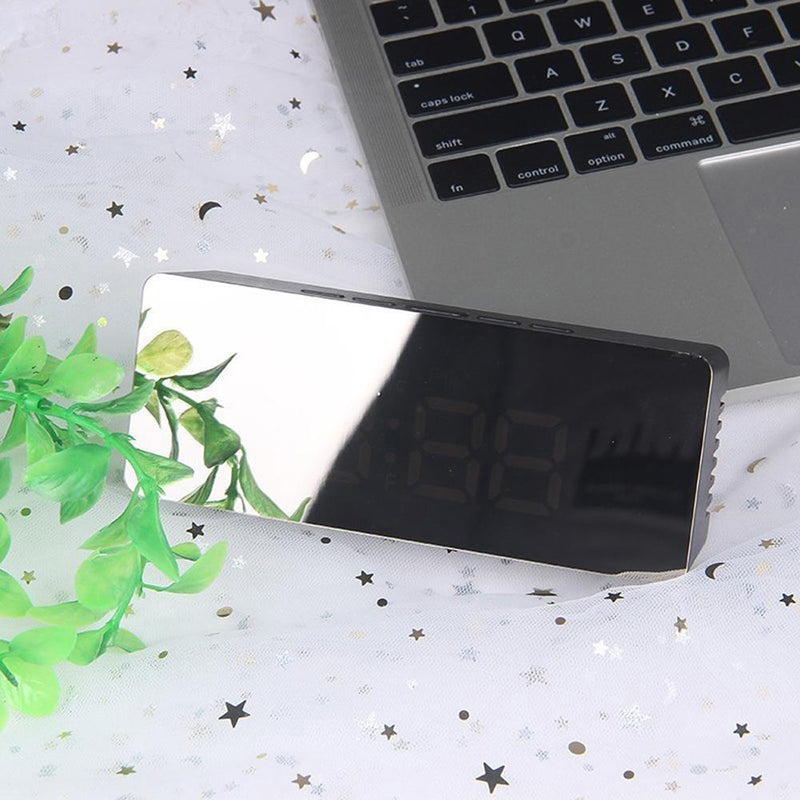 LED Mirror Alarm Clock Wake Up Light Electronic Digital Snooze Table Clock