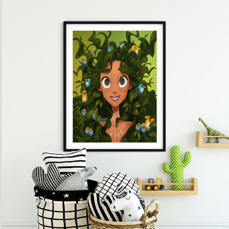 Hand Painted Oil Paint By Numbers Girl Birds Digital Drawing On Canvas Home Art