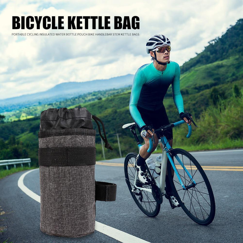 Bike Handlebar Stem Kettle Bag Cycling Insulated Water Bottle Pouch (Grey) Newly