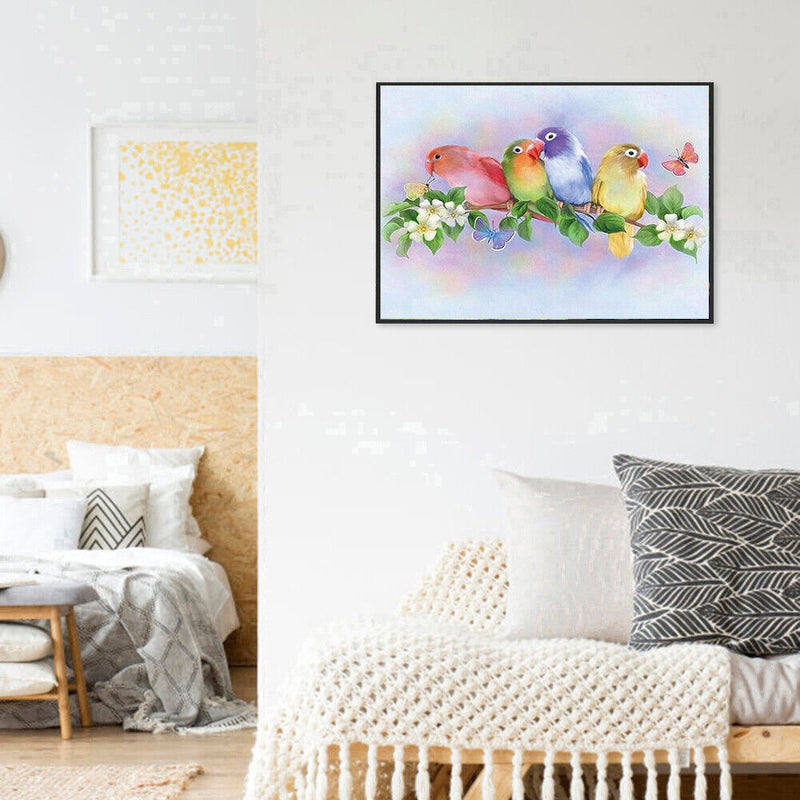 5D DIY Diamond Painting Standing Branch Parrots Cross Stitch Embroidery Rhi