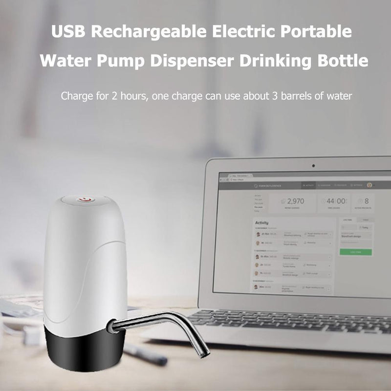 Rechargeable Electric Portable Water Pump Dispenser Drinking Bottle (White)