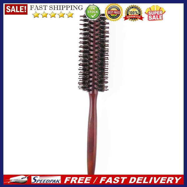Wooden Handle Curling Hair Comb Boar Bristle Round Hairbrush Hairdressing T