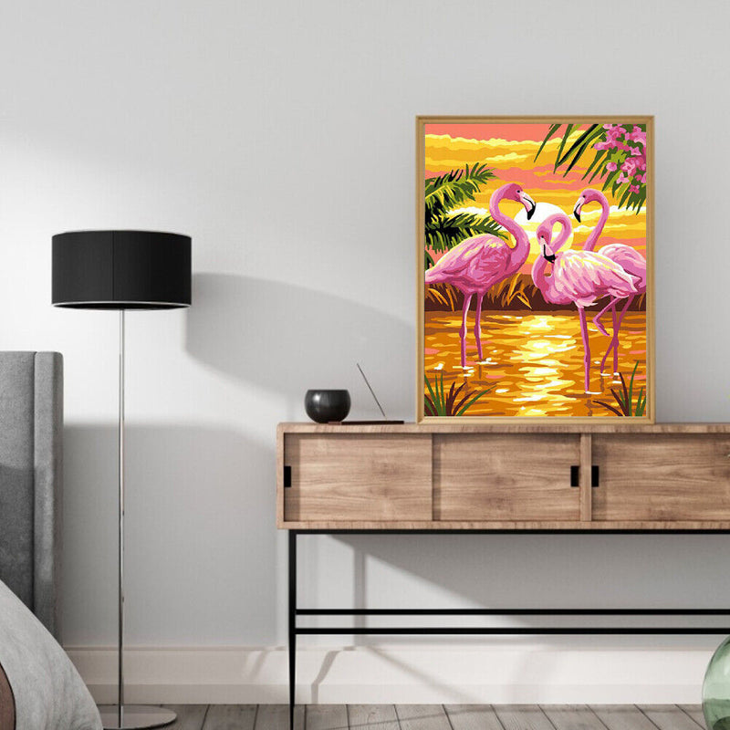 Frameless Oil Paint By Numbers Flamingo DIY Canvas Picture Craft for Home