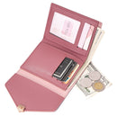 Women Simple Trifold PU Leather Wallet Solid Color Card Holder (Wine Red)