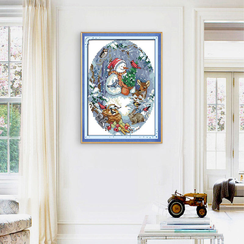 14CT Partial Cross Stitch Snowman Counted DIY Kits Handmade Cotton Embroidery