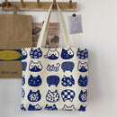Women Cartoon Cat Print Shopping Bags Casual Large Capacity Canvas Shoulder Bag