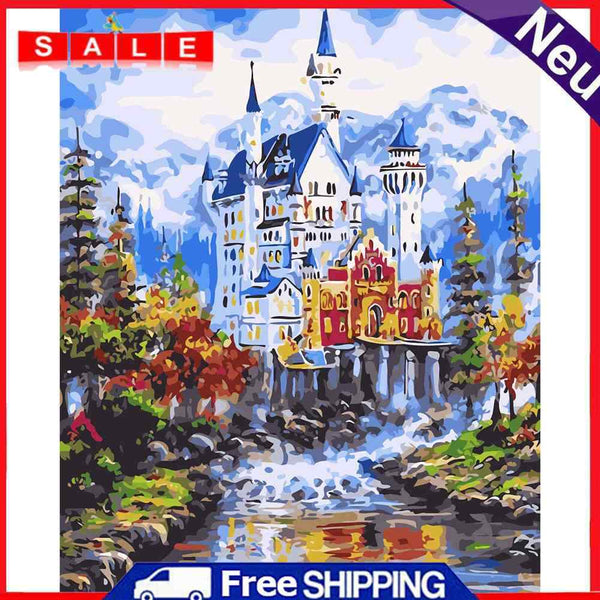 Hand Painted DIY Painting By Numbers Kits Castle Canvas Mural Home Wall Arts