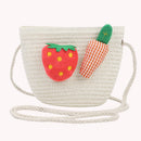 Summer Kids Girls Straw Shoulder Bag Strawberry Sun Hat Coin Purse (White)