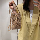 Women Travel Straw Woven Mini Shoulder Crossbody Phone Bag (Light Brown)