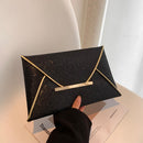 Women Sequins Solid Color Envelope Bag Lady Square Clutch Purse (Black)