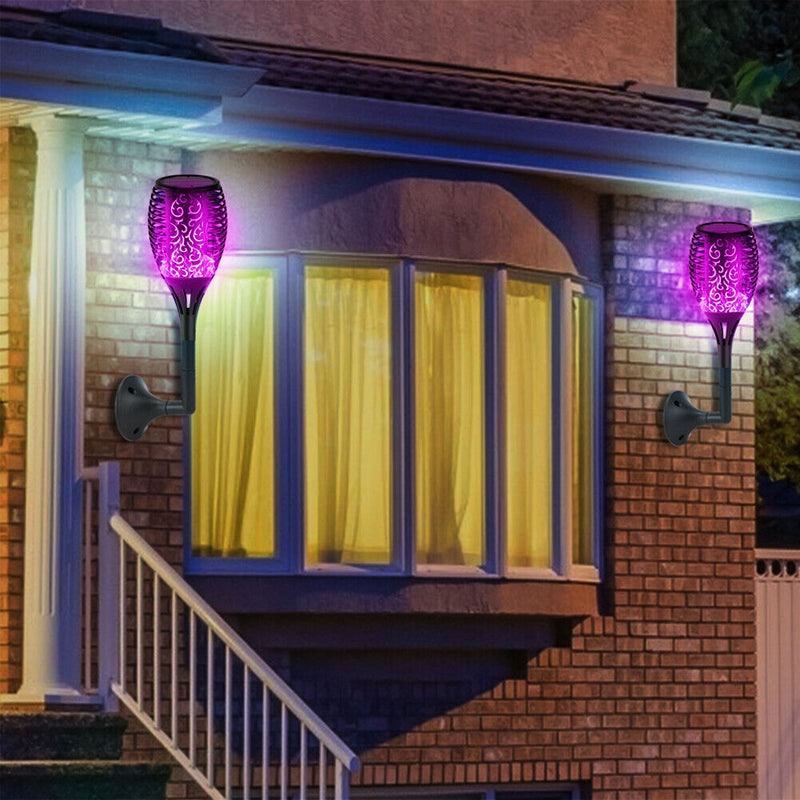 12LED Solar Flame Torch Light Flashing Purple Light Yard Stake Lamp (4pcs) Newly