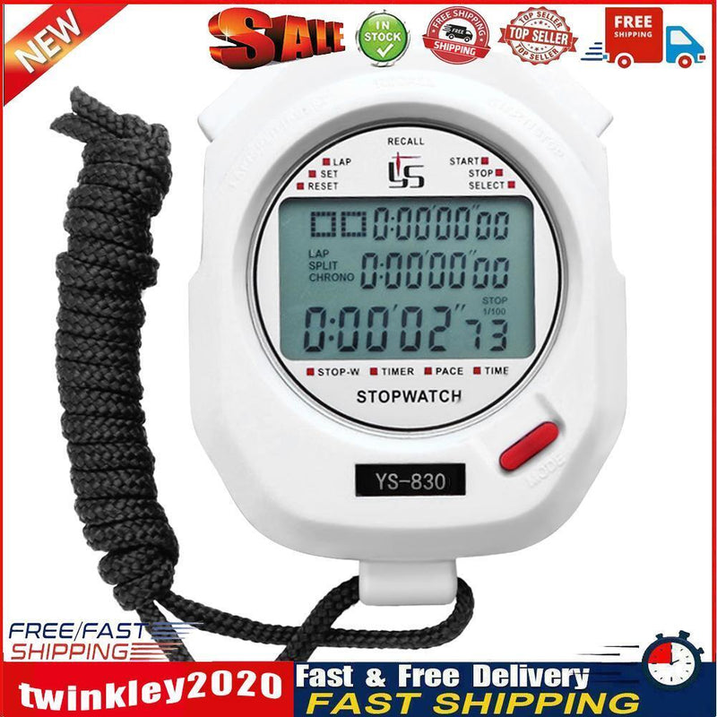 Digital Stopwatch Chronograph Sports Timer Stop Watch (White/ 30 Tracks) Newly