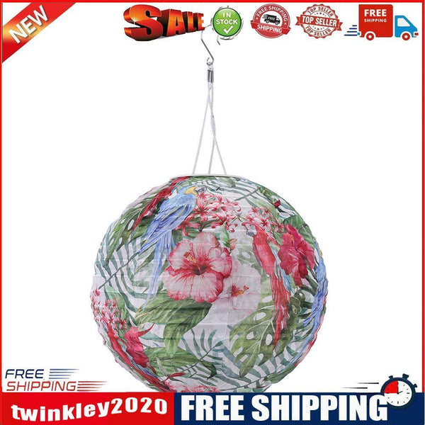 10 inch LED Round Solar Lantern Printed Waterproof Hanging Decor (Parrot A)