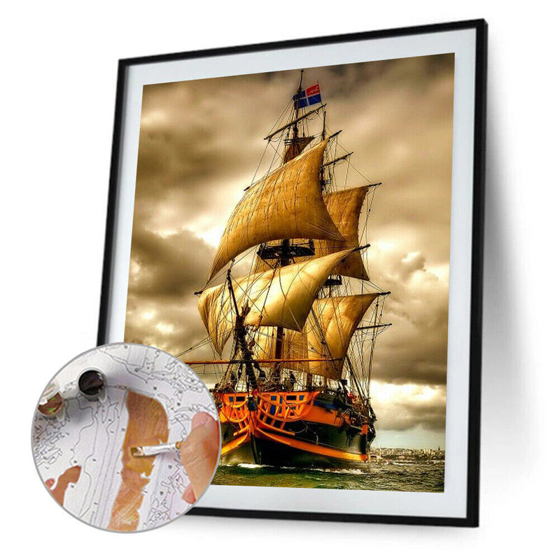DIY Oil Paint by Numbers Sailboat Hand Painted Coloring Picture Gift Home Dec