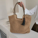 Women Large Capacity Woven Portable Shoulder Bag Tassel Braided Beach Travel Bag