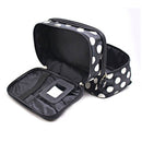 Double Layer Cosmetic Bag Travel Makeup Storage Case (Black+White Dot) Newly