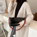 Female Leather Crossbody Chain Bag Solid Wristlet Portable Long Shoulder Handbag