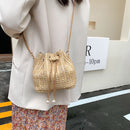 Woven Straw Crossbody Messenger Bag Bucket Female Girl Chain Shoulder Handbags