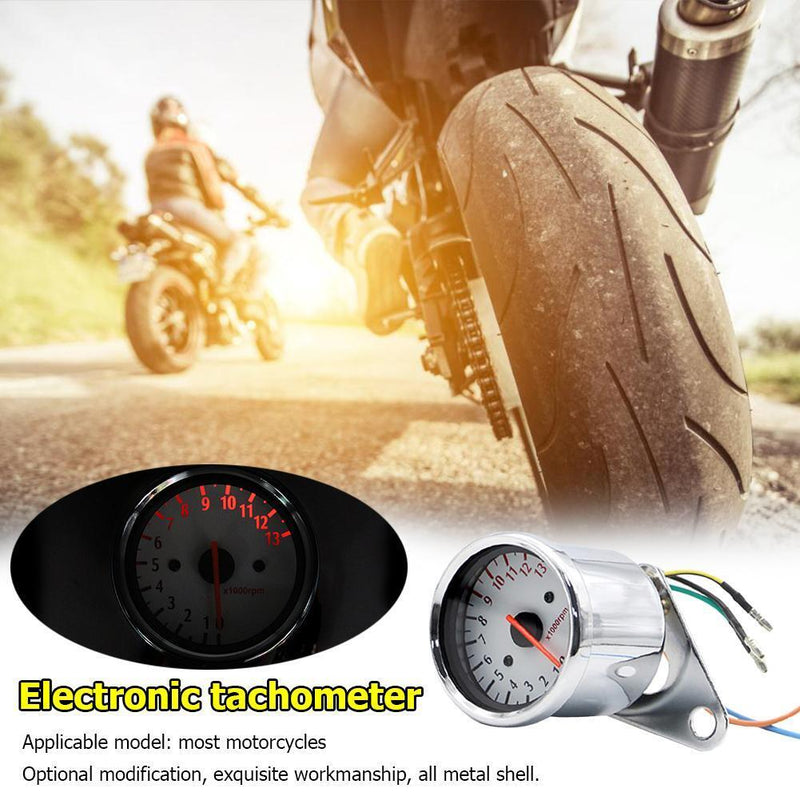Retro Motorcycle Tachometer 0-13000 Tach RPM Gauge Rev Counter Universal DC